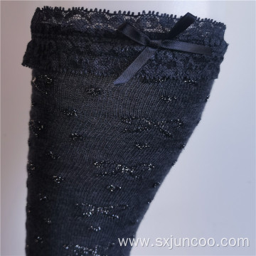 Elegant Charming Black Stretch Embroidery Lace Crew Socks